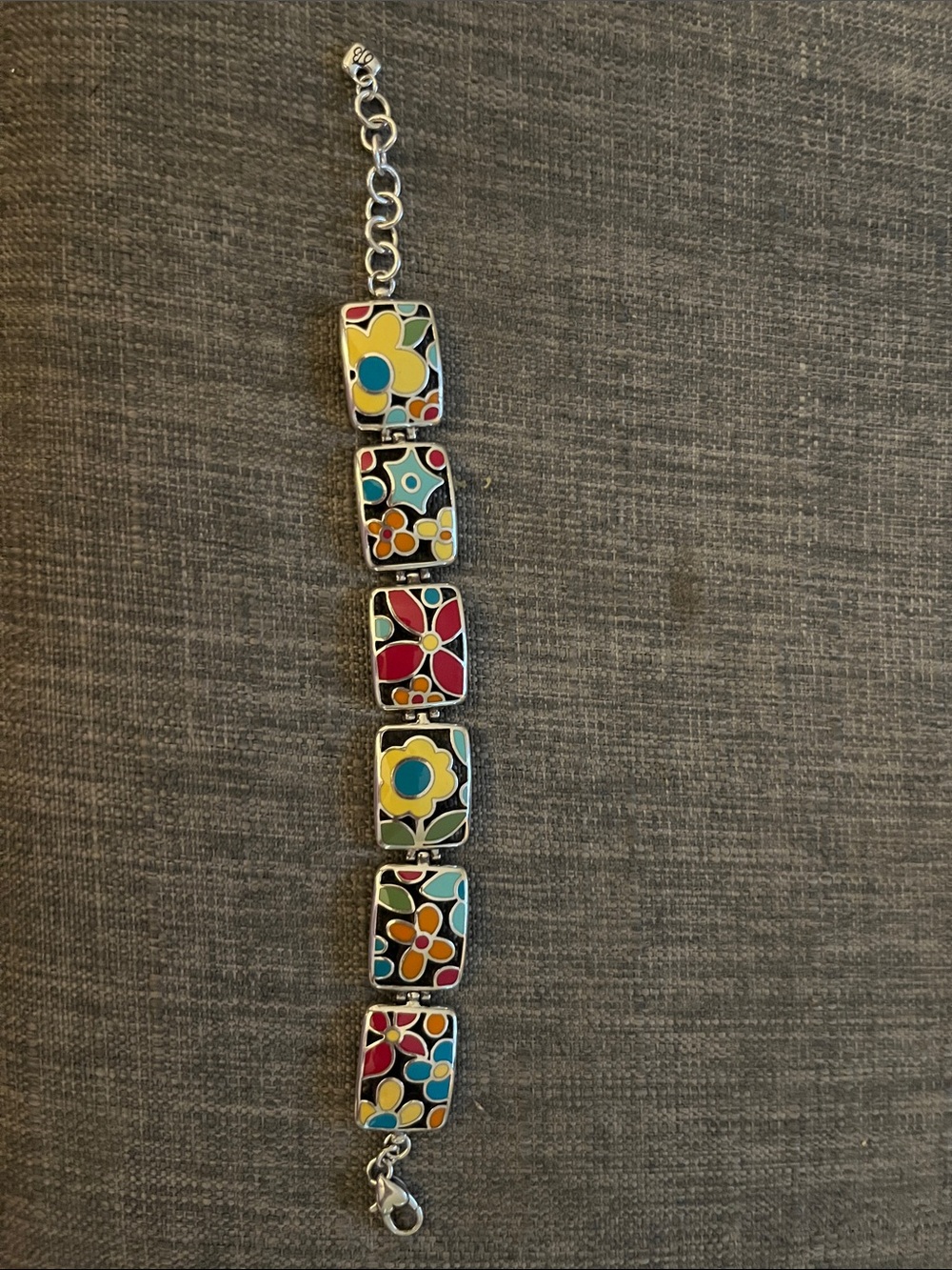 Brighton Silver/Multicolor Floral Enamel Bracelet - Yellow, Blue, Red